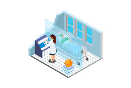 Isometric Medical Hospital Bed Patient Room Isometric. Health Family Life Care Patient Disease Hospital. Suitable for Diagrams, Infographics, Game Asset, And Other Graphic Related Assetsのイラスト素材