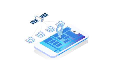 Modern Technology GPS navigation app concept in isometric vector illustration. Smartphone application for global positioning system.のイラスト素材