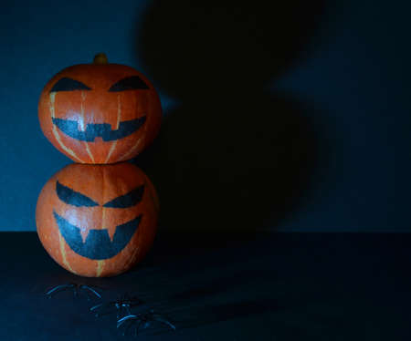 Halloween pumpkin on the background of lights.の写真素材