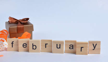 The month of February is written in wooden letters. The calendar. Winter.の写真素材