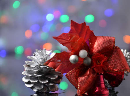 Beautiful Christmas toy and pine cone on a Christmas background. New year 2020.