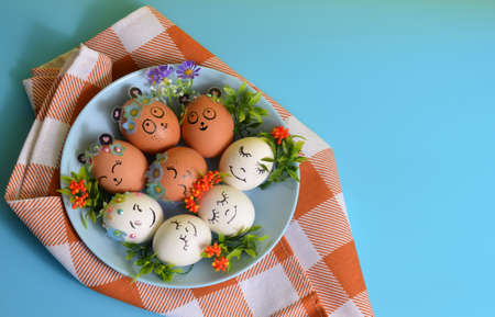 Easter eggs on a plate. Easter.の写真素材
