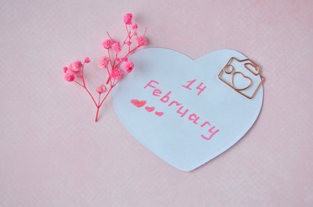 Postcard for Valentines Day. The 14th of February. Pink background.の写真素材