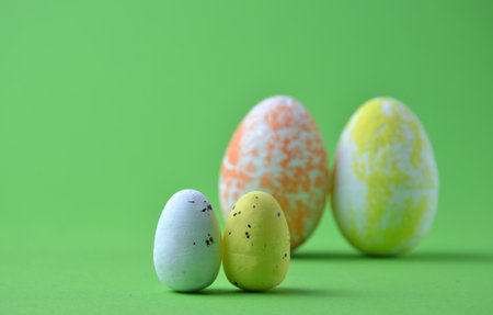 Easter eggs on a green background. Happy Easter.の写真素材