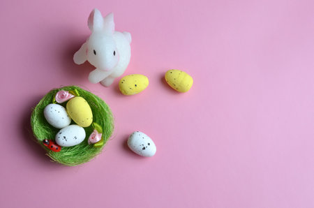 Nest of eggs and Easter bunny. Easter