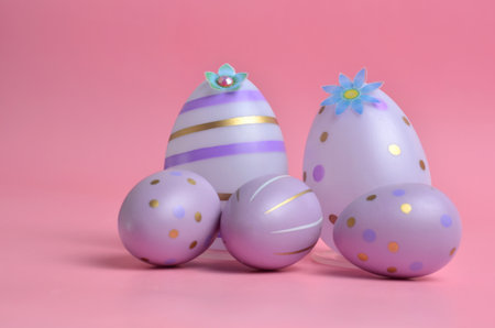 Easter eggs with patterns. Pink background.