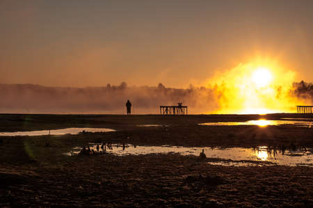 Beautiful sunrise on a fishingの写真素材