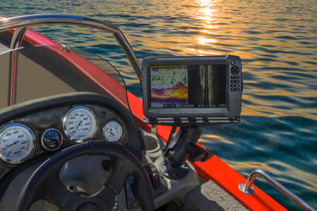 Fishing sonar (echolot) at the boatの写真素材