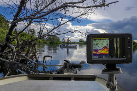 Fishfinder, echolot, fishing sonar at the boatの写真素材