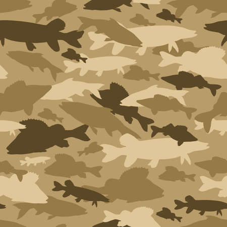 Seamless vector pattern of fishing camouflage. Khaki camo of freshwater fishの写真素材