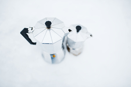 Close-up of two coffee moka over white background.の写真素材