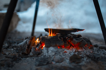 Close-up of embers fire outdoor of winter.の写真素材