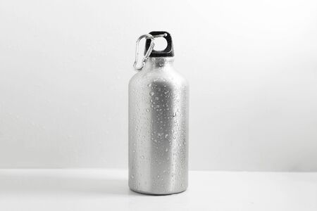 Aluminum eco thermo bottle for water, on white background.の写真素材