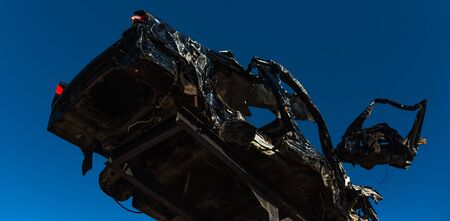 Crashed car in the air.