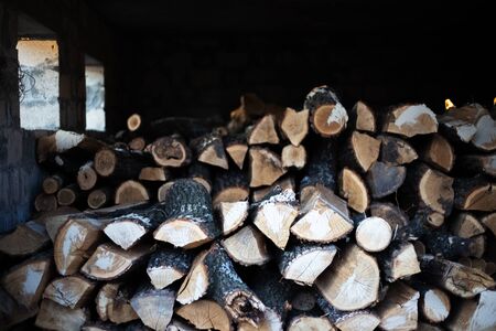 Close-up background of heap with wood outdoors.