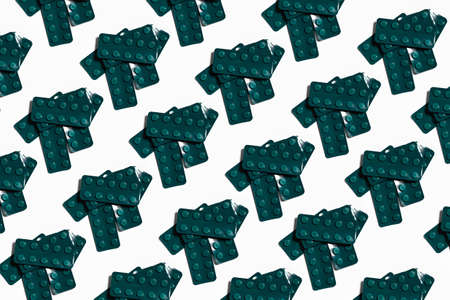 Pattern of blisters with pills isolated on white background.の写真素材