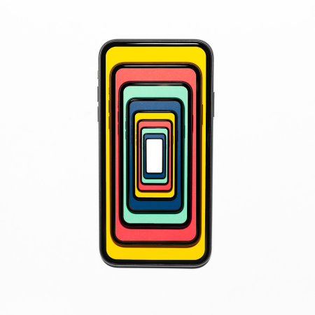 Enigmatic surrealistic optical illusion. Close-up modern smartphone isolated on white background.