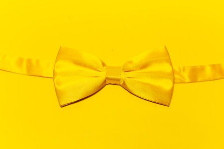 Close-up of yellow bow tie on yellow background.の写真素材