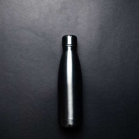 Close-up picture of eco stillness thermo bottle, of dark grey colour.の写真素材