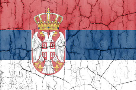 Textured photo of the flag of Serbia with cracks.の写真素材