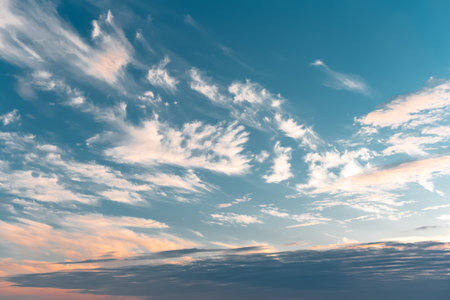 Beautiful landscape of cloudy sky with fluffy clouds. Natural background.