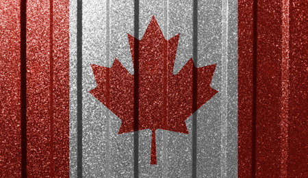 Textured flag of Canada on metal wall. Colorful natural abstract geometric background with lines.の写真素材