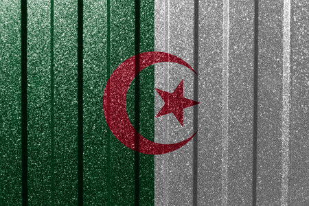 Textured flag of Algeria on metal wall. Colorful natural abstract geometric background with lines.の写真素材