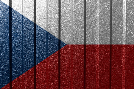 Textured flag of Czech Republic on metal wall. Colorful natural abstract geometric background with lines.の写真素材