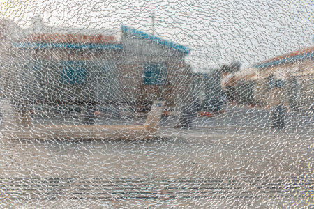 Natural abstract background of broken glass outdoors.