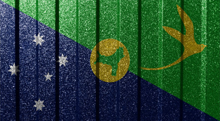 Textured flag of Christmas Island on metal wall. Colorful natural abstract geometric background with lines.の写真素材
