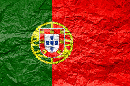 Flag of Portugal on crumpled paper. Textured background.の写真素材