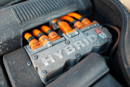 Close-up view of electric engine for hybrid cars.