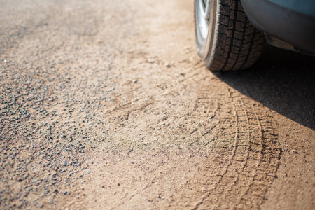 Close-up of car wheel on the road.の写真素材