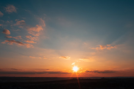 Colourful landscape of beautiful dark sunset or sunrise close to evening.