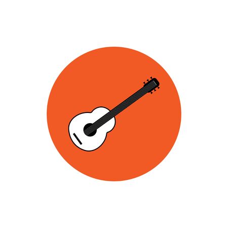 Classic guitar round flat orange icon vector illustration.のイラスト素材