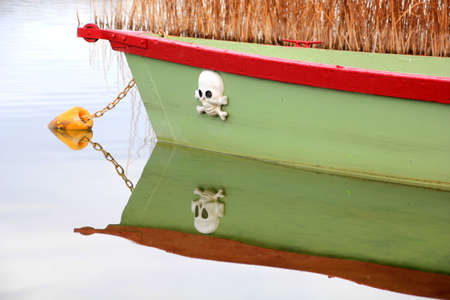 white skull on a boatの写真素材