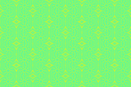 Illustration of repetitive cyan and yellow swirls