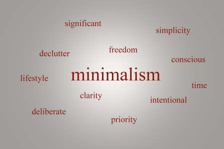 Illustration of an infographic about minimalism on a gray background with red wordsの写真素材