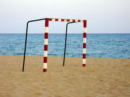 A soccer goal on the beach of Canet de Mar near Barcelona                               の写真素材