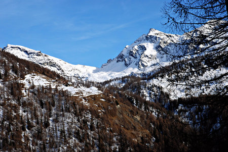 Mountains near Champoluc, Italy, in winterの写真素材
