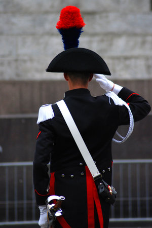 Police officers during a parade in Milan, Italy