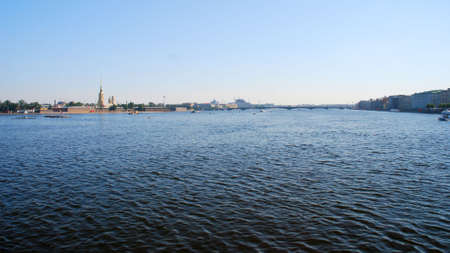 A view of Neva river in St Petersburg Russiaの写真素材