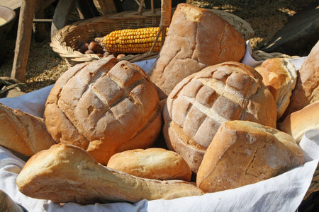 fragrant basket of freshly baked bread for sale at the stand