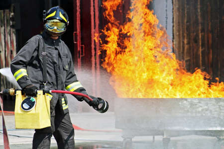 firefighters in action during an exerciseのeditorial素材