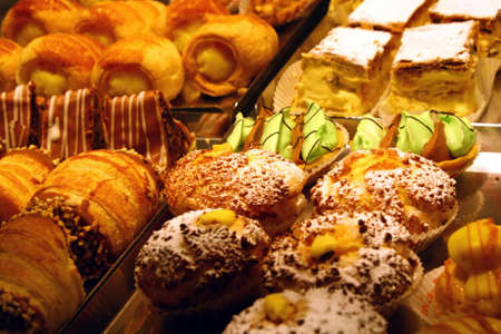 pastries and cakes with briosches vanilla cream and chocolate in pastry 3の写真素材