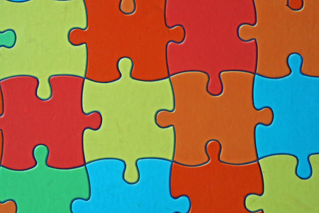 colored pieces of a complicated puzzle used as flooring in a school 