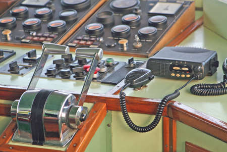 flight deck of a ship with the radio for all communications and control equipmentの写真素材