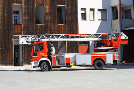 italian aerial fire truck in the race during a mission