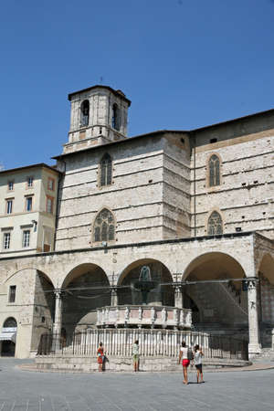 Marble Fontana Maggiore and the main square in Perugia Umbriaのeditorial素材
