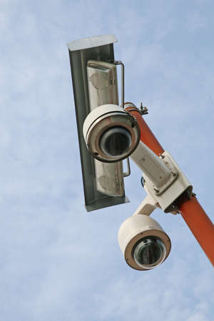 double camera video surveillance and security installed at the stadiumの写真素材